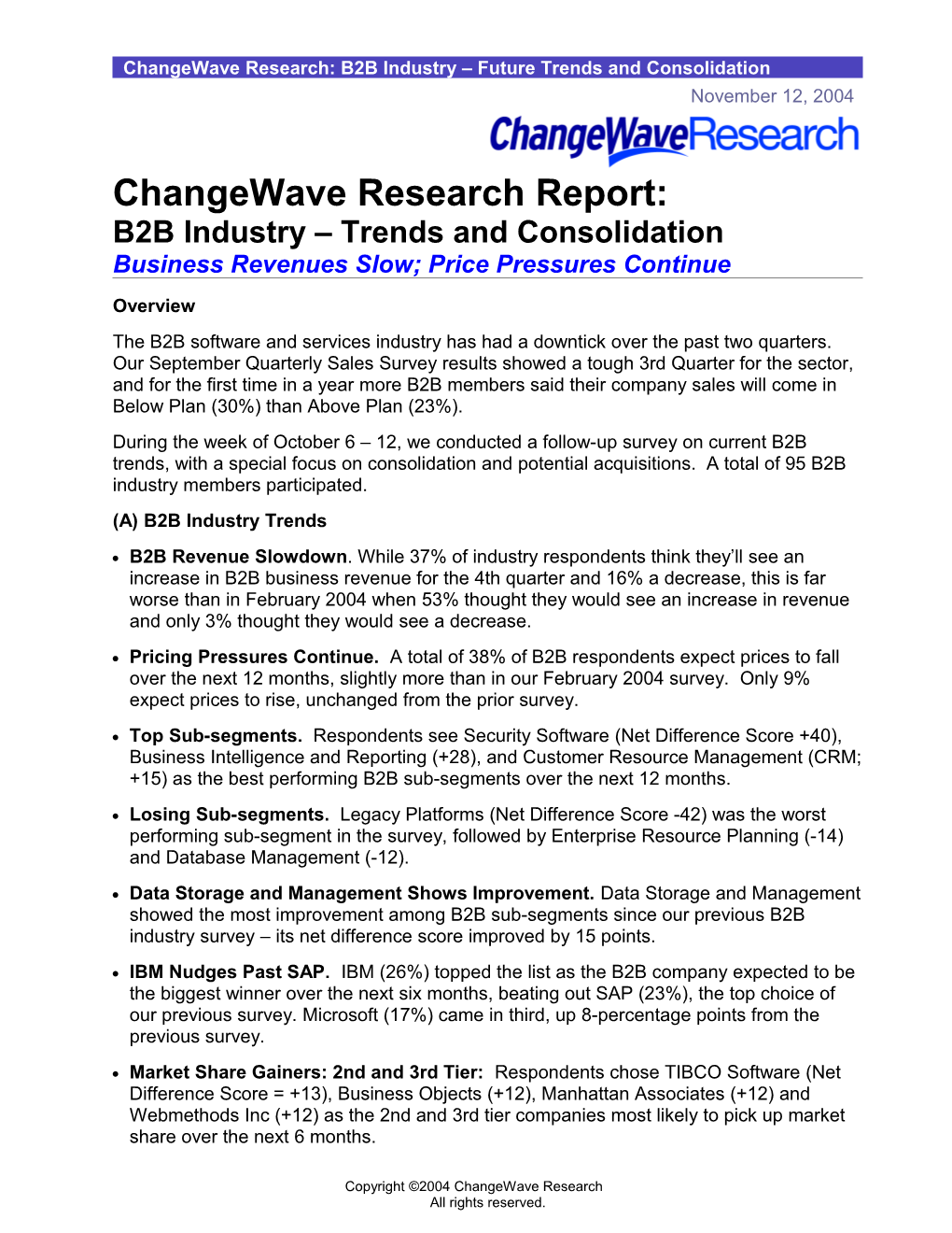 Changewave Research: B2B Industry Future Trends and Consolidation