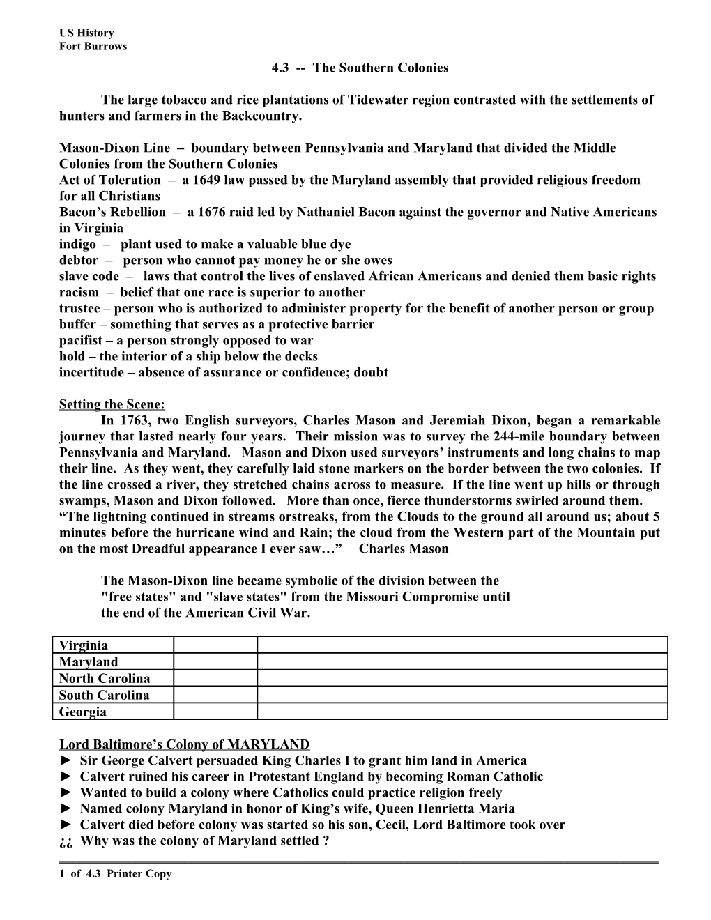 4.3 the Southern Colonies