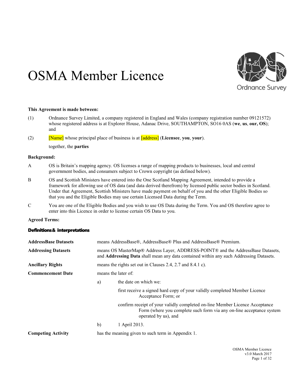 OSMA Member Licence