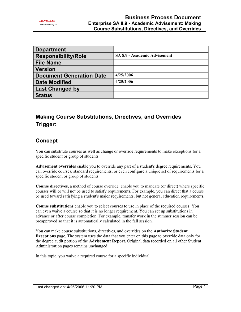 Making Course Substitutions, Directives, and Overrides
