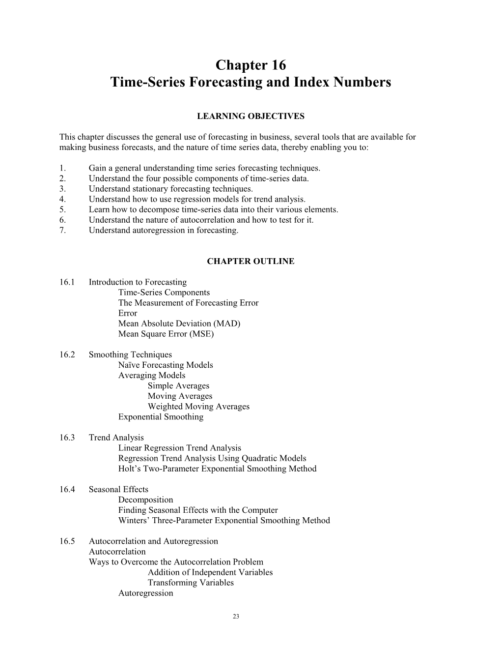 Chapter 16: Time Series Forecasting and Index Numbers 1