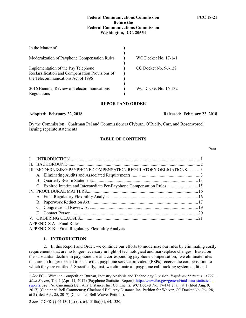 Federal Communications Commissionfcc 18-21