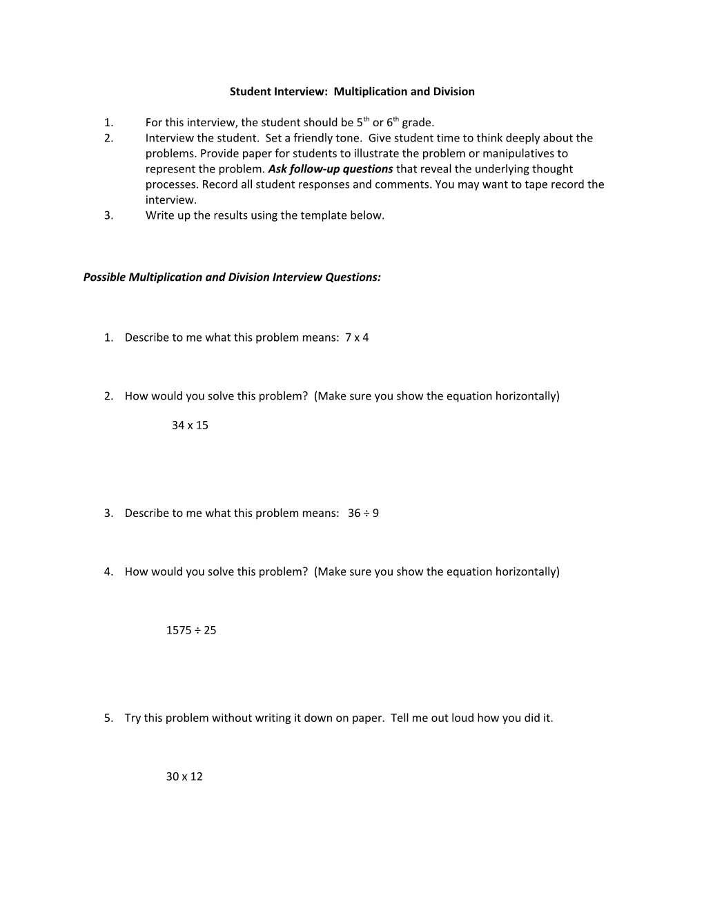 Student Interview: Multiplication and Division