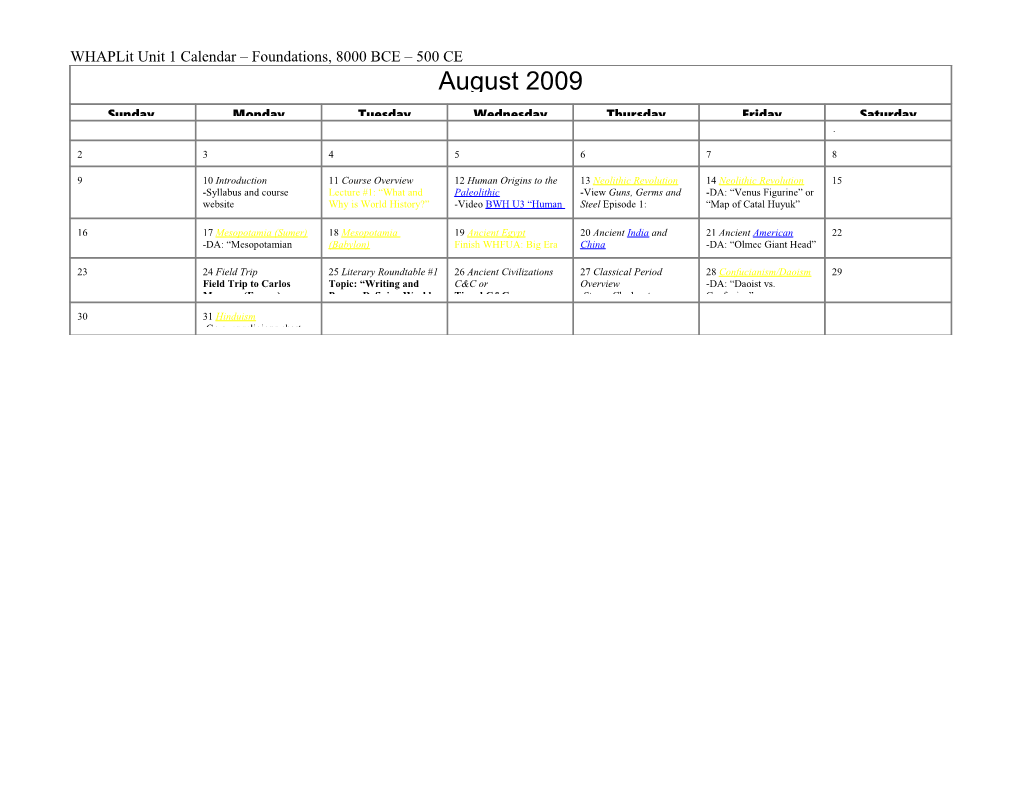 Whaplit Unit 1 Calendar Foundations, 8000 BCE 500 CE