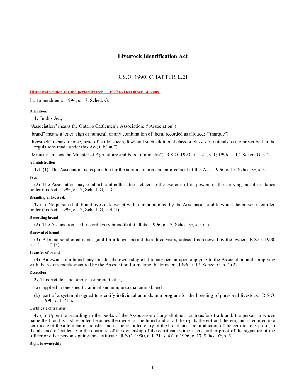 Livestock Identification Act, R.S.O. 1990, C. L.21