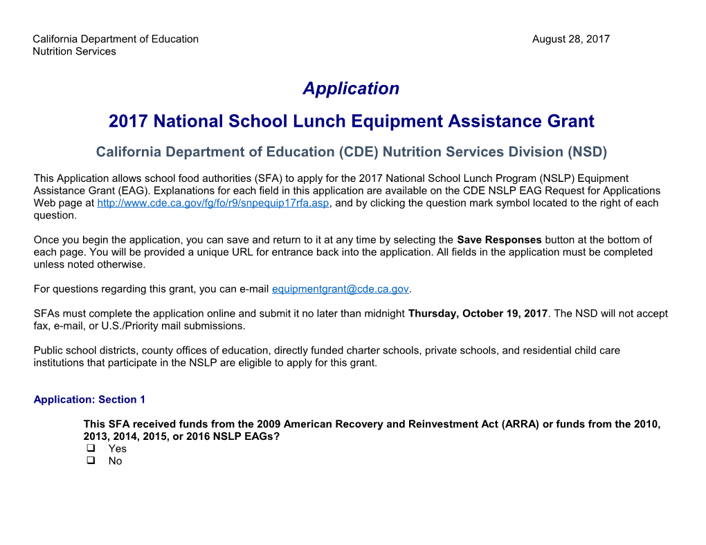 RFA: 2017 Equipment Assistance Grant Application (CA Dept of Education)
