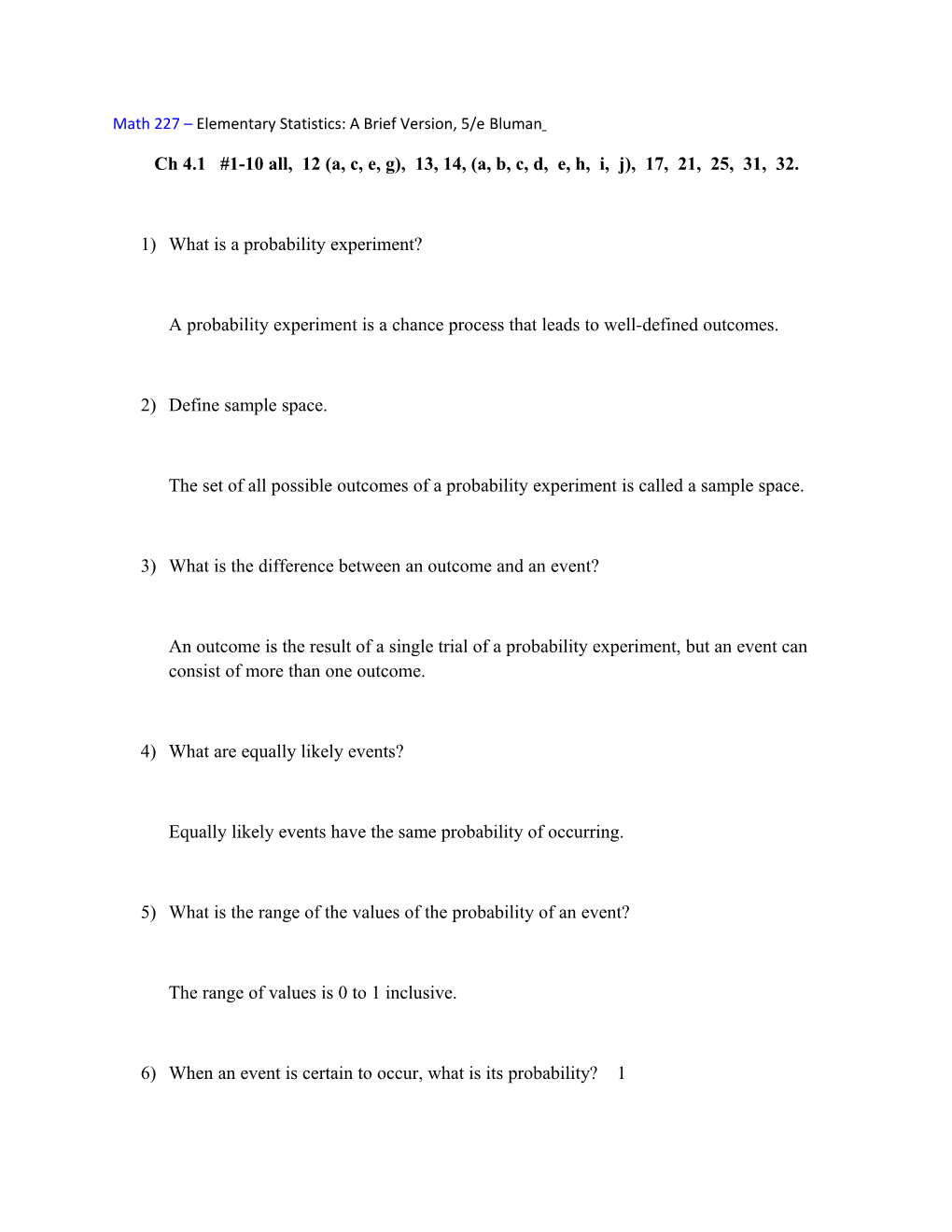 Math 227 Elementary Statistics: a Brief Version, 5/Ebluman