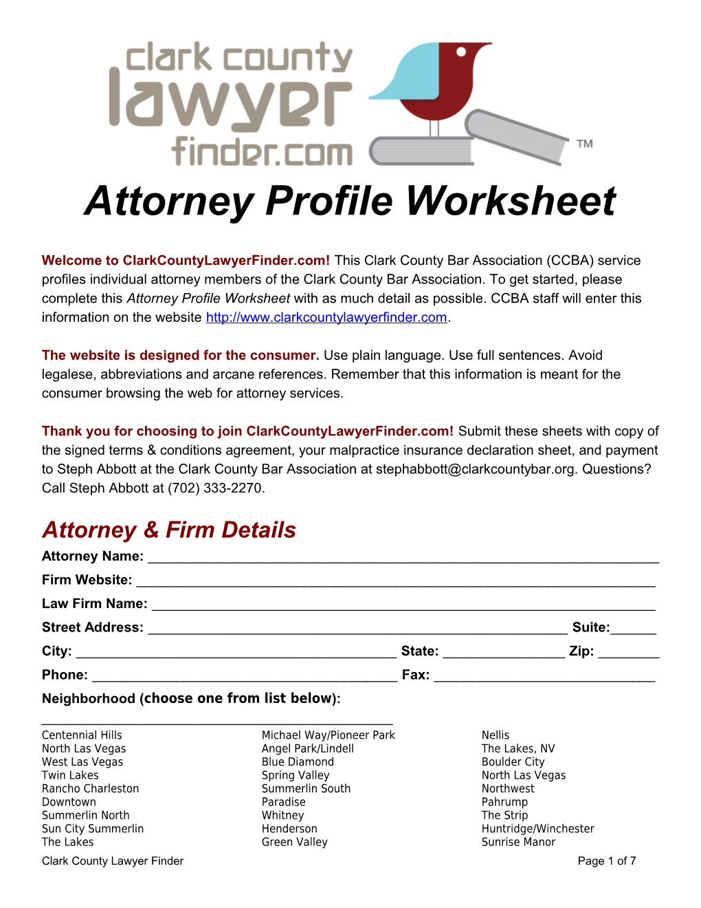 Attorney Profile Worksheet