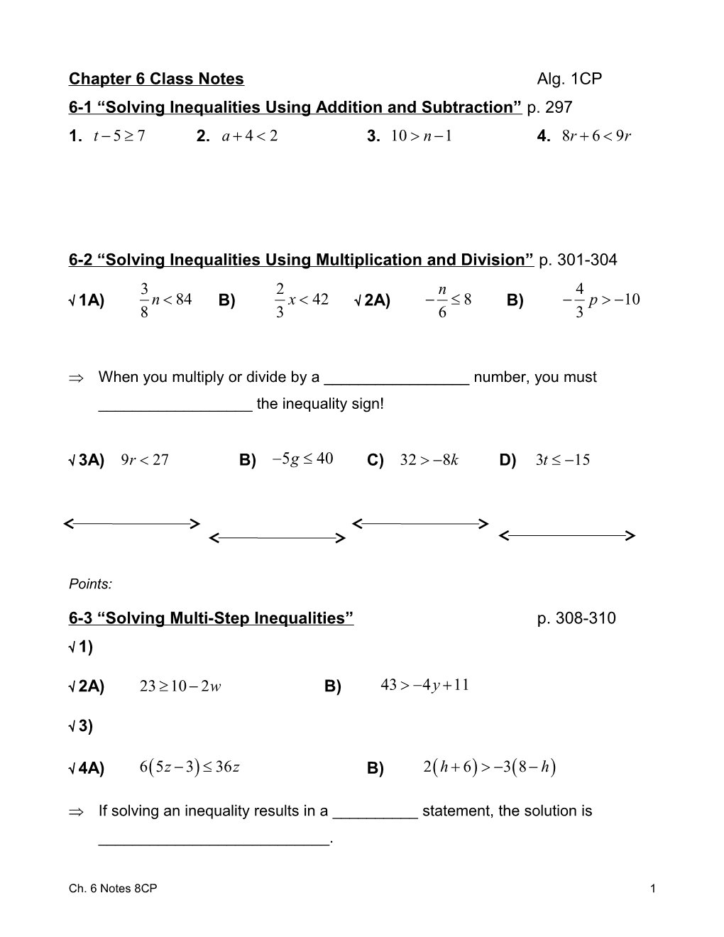 Chapter 6 Class Notes Alg. 1CP