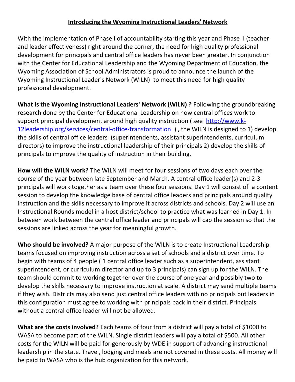 Introducing the Wyoming Instructional Leaders' Network