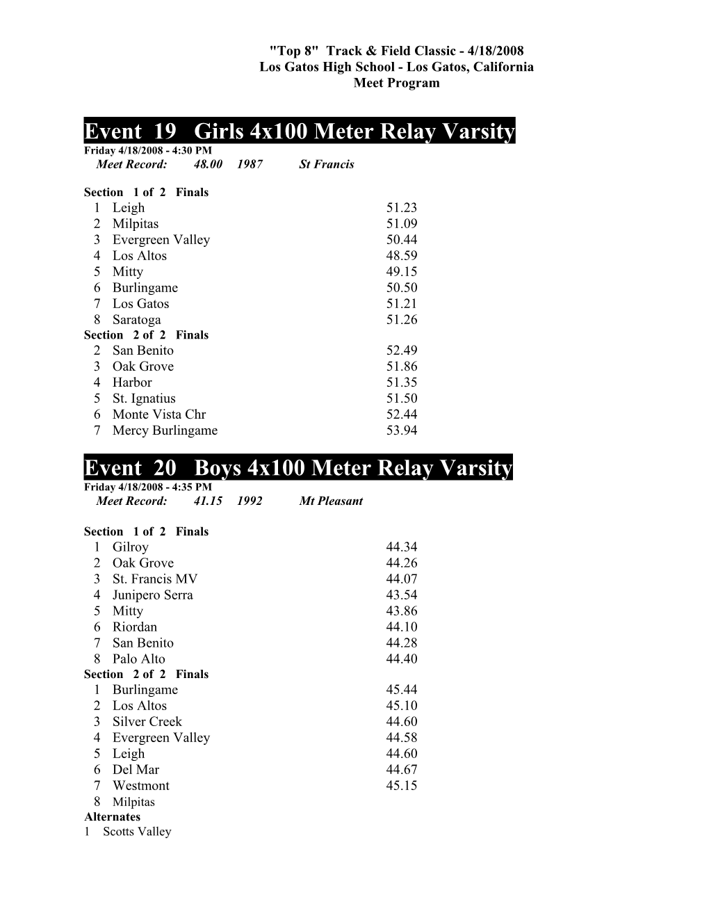 Event 17 Girls 4X100 Meter Relay Varsity