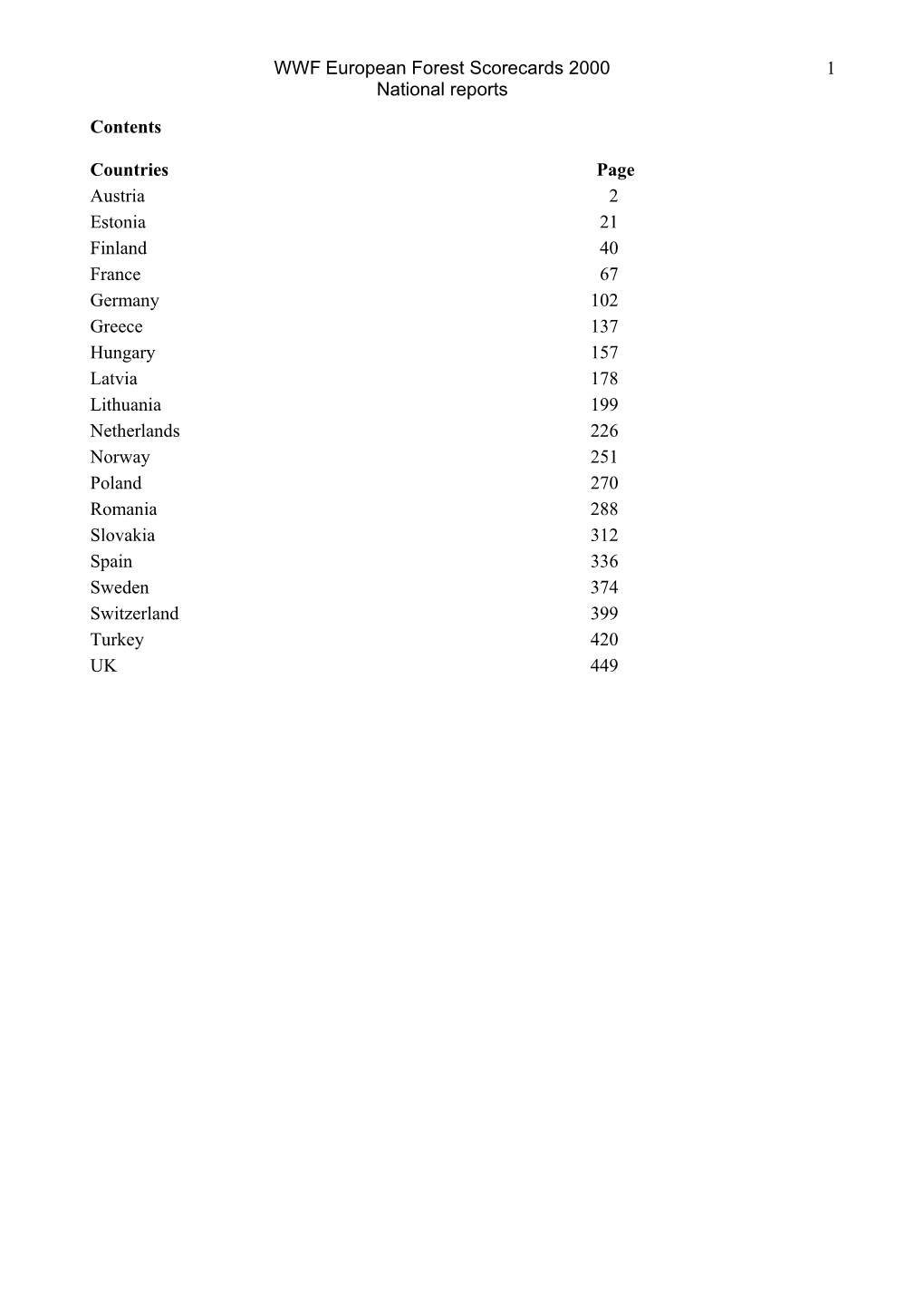 WWF European Forest Scorecards 2000