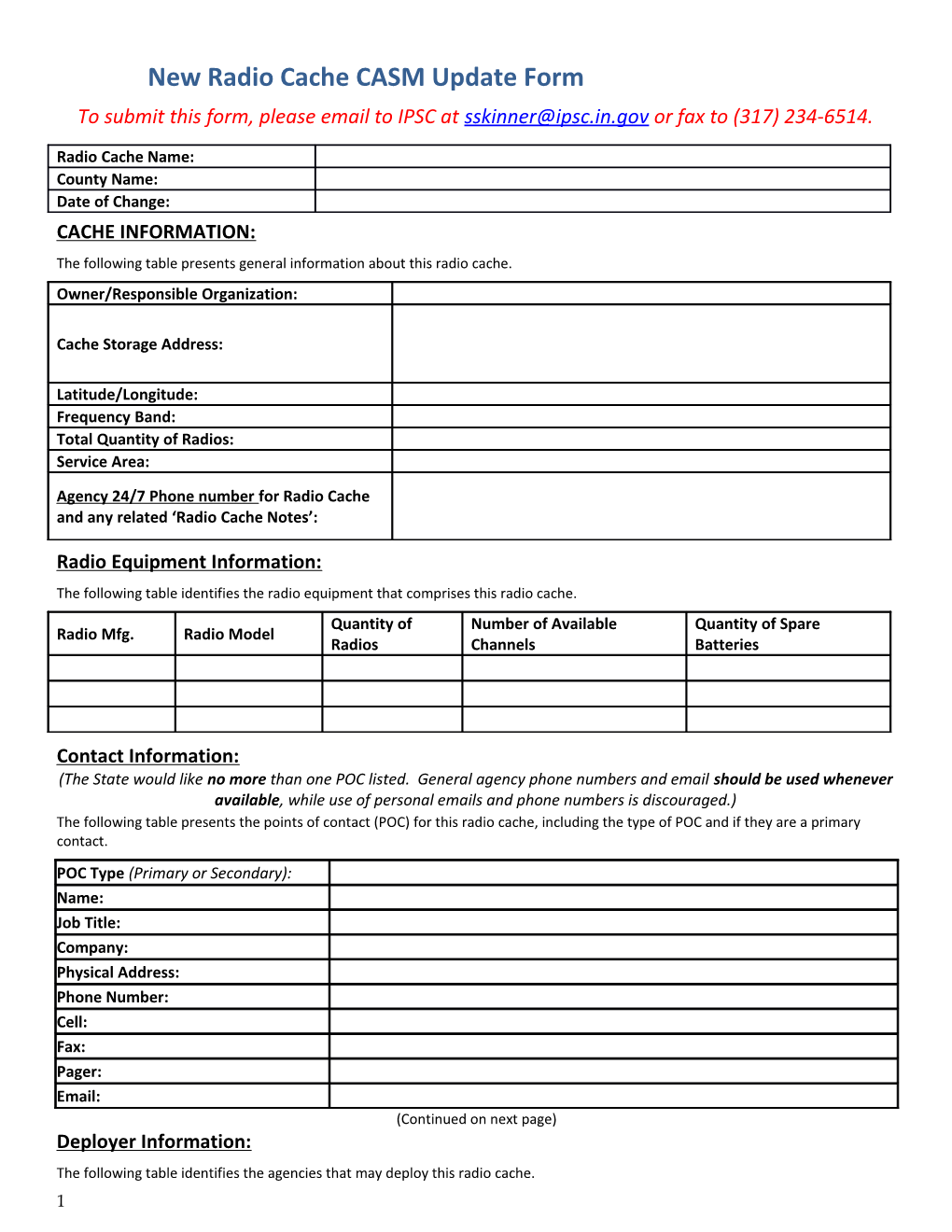 New Radio Cache CASM Update Form