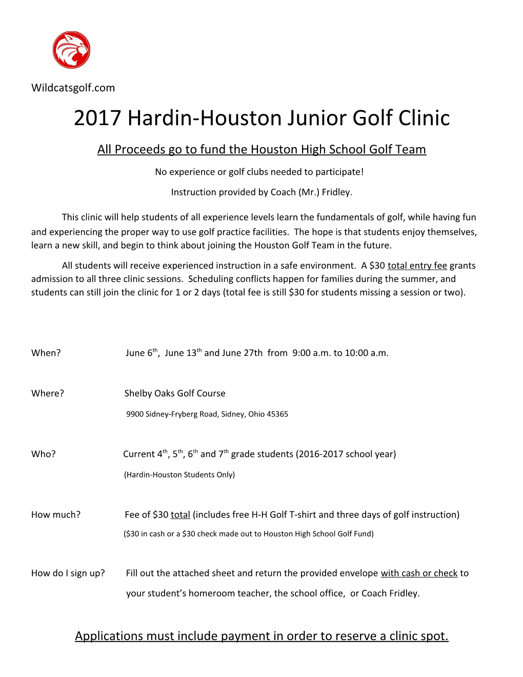 All Proceeds Go to Fund the Houston High School Golf Team