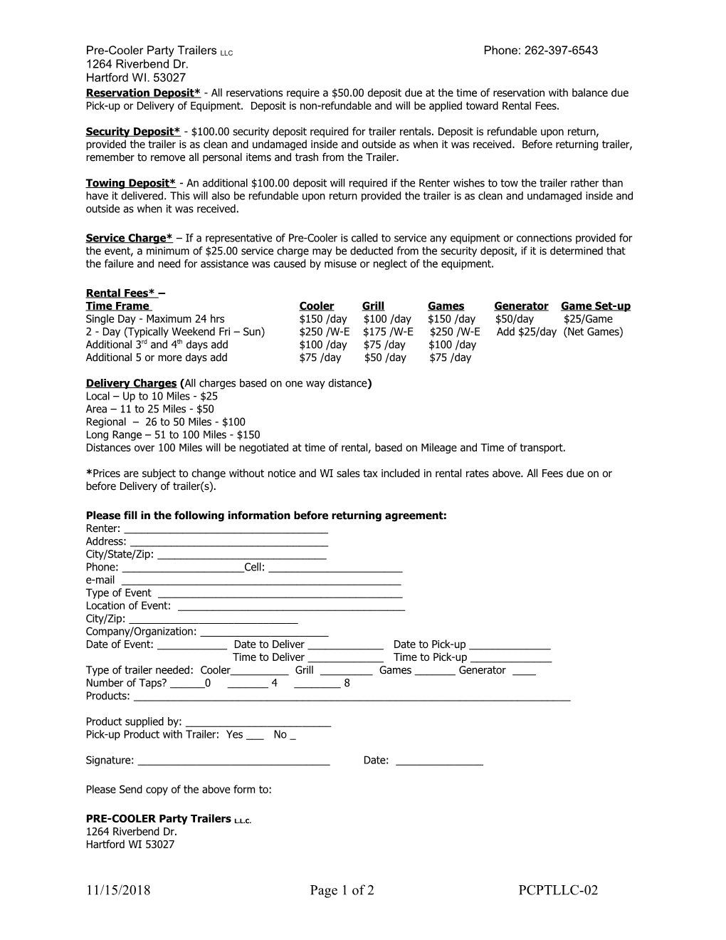 Rental Agreement and Conditions