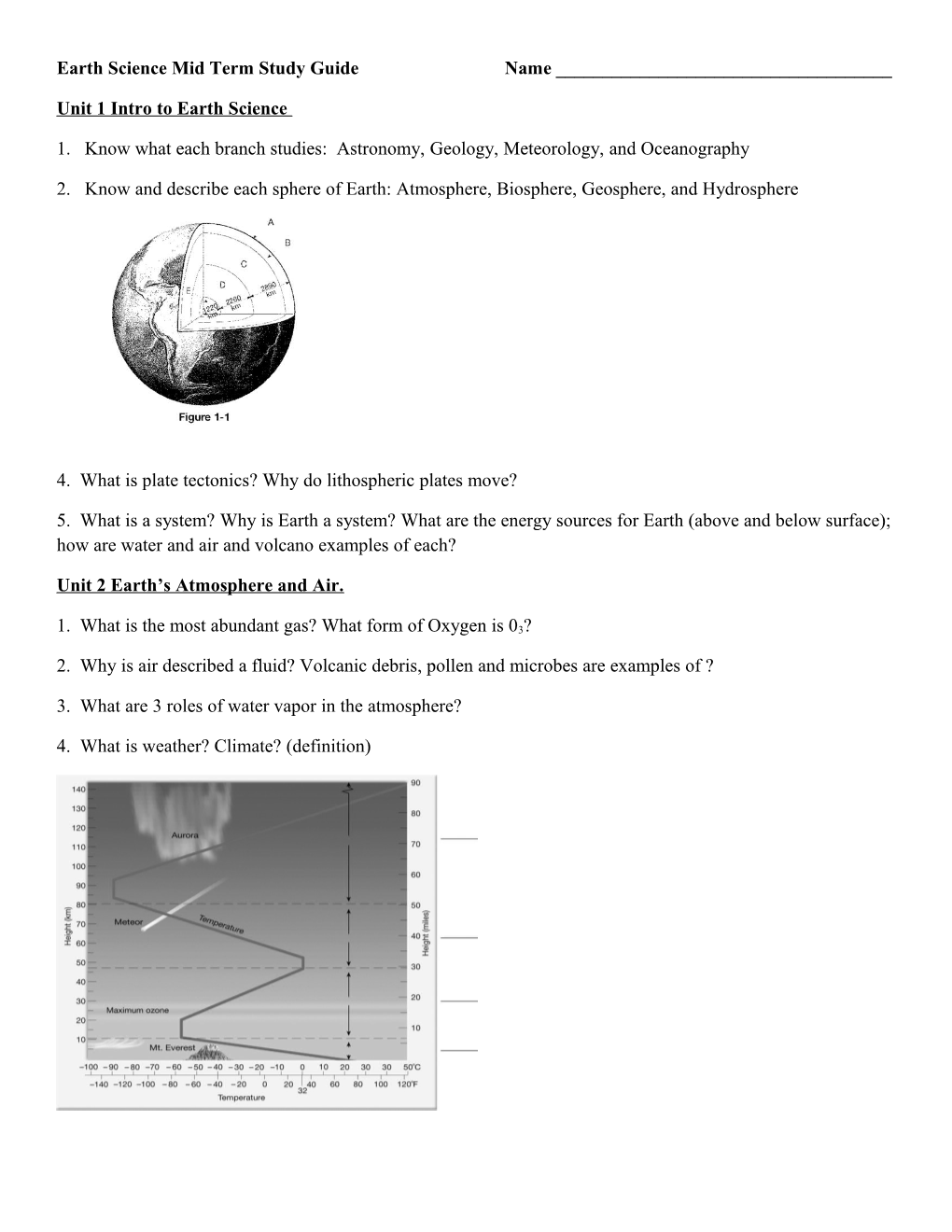 Earth Science Mid Term Study Guidename ______