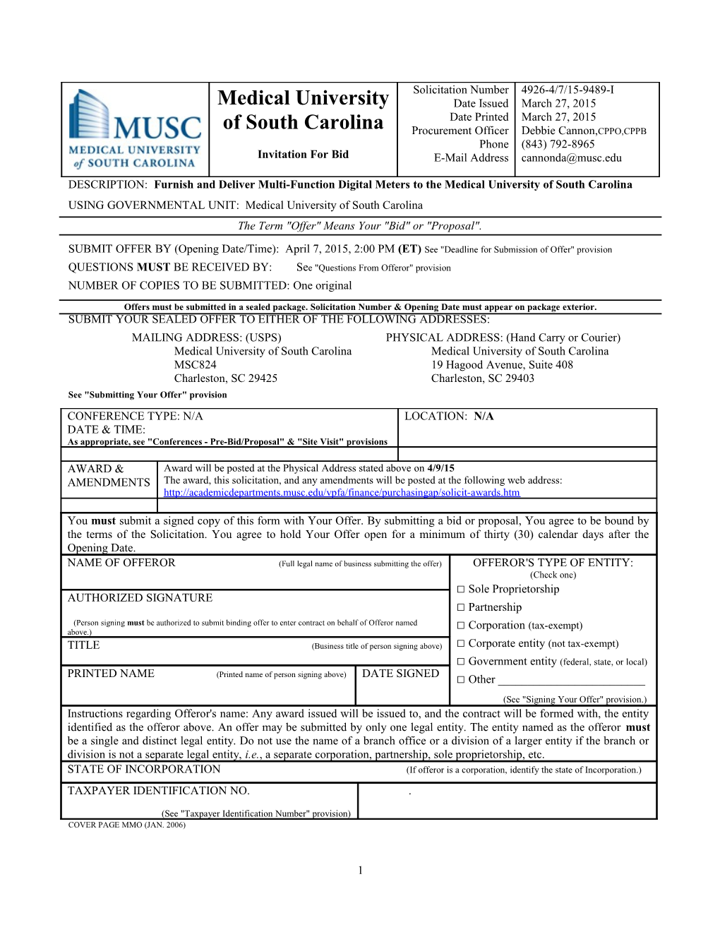 USING GOVERNMENTAL UNIT: Medical University of South Carolina