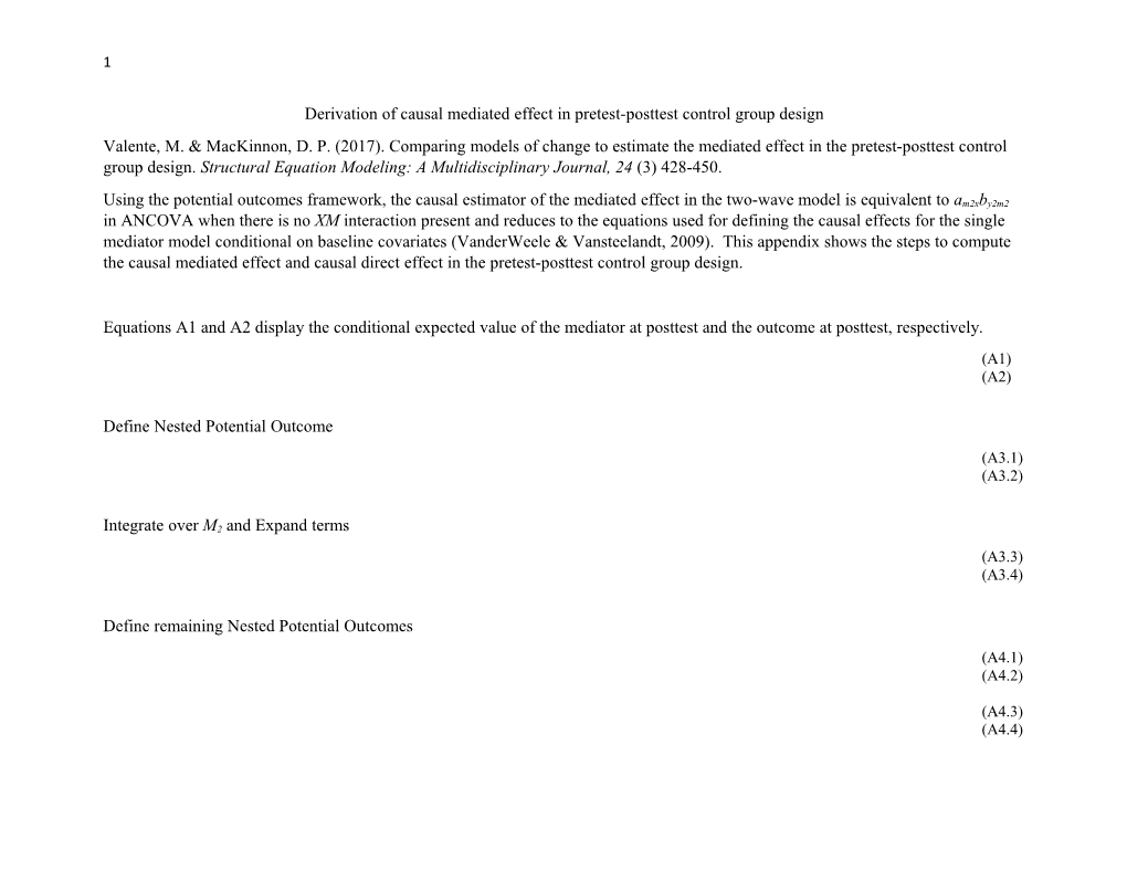 Derivation of Causal Mediated Effect in Pretest-Posttest Control Group Design