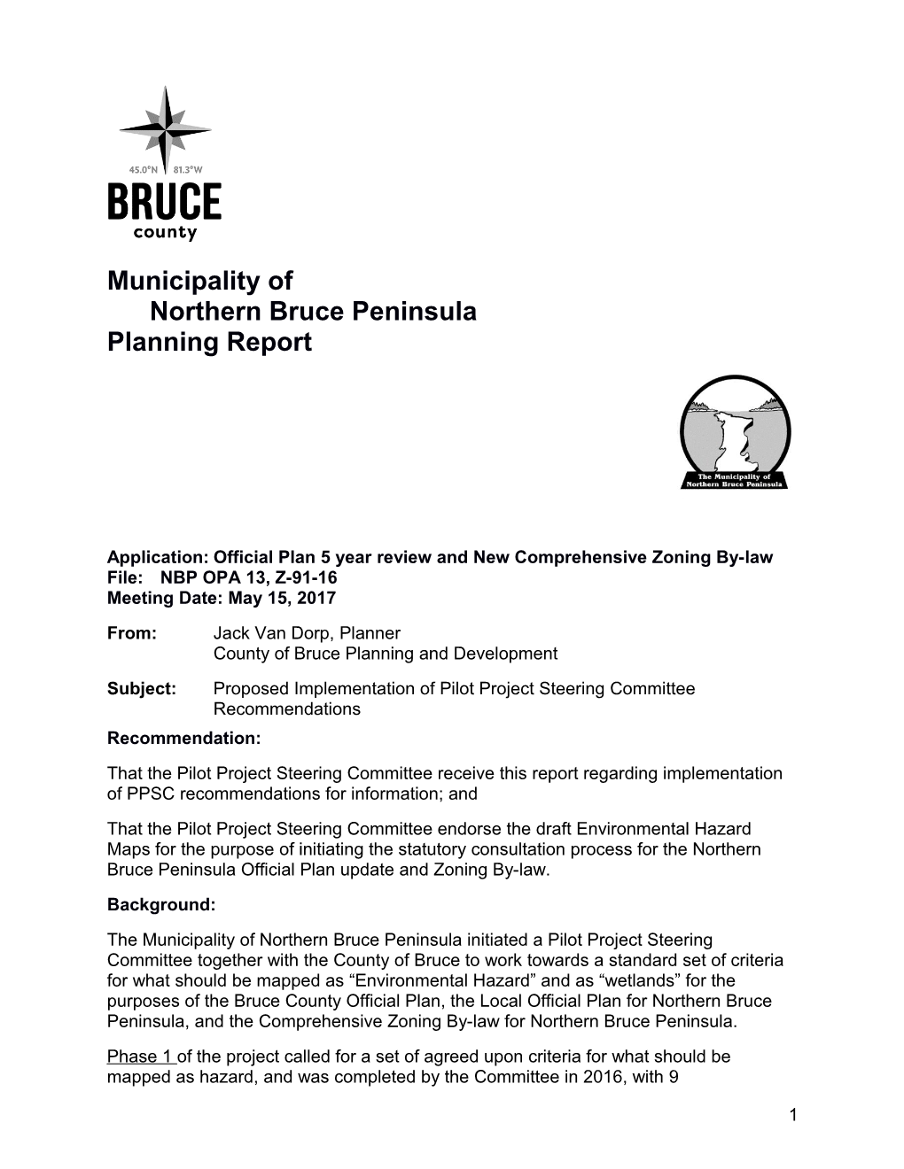Staff Report for Northern Bruce Peninsula