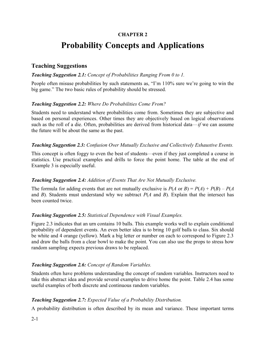 Probability Concepts and Applications