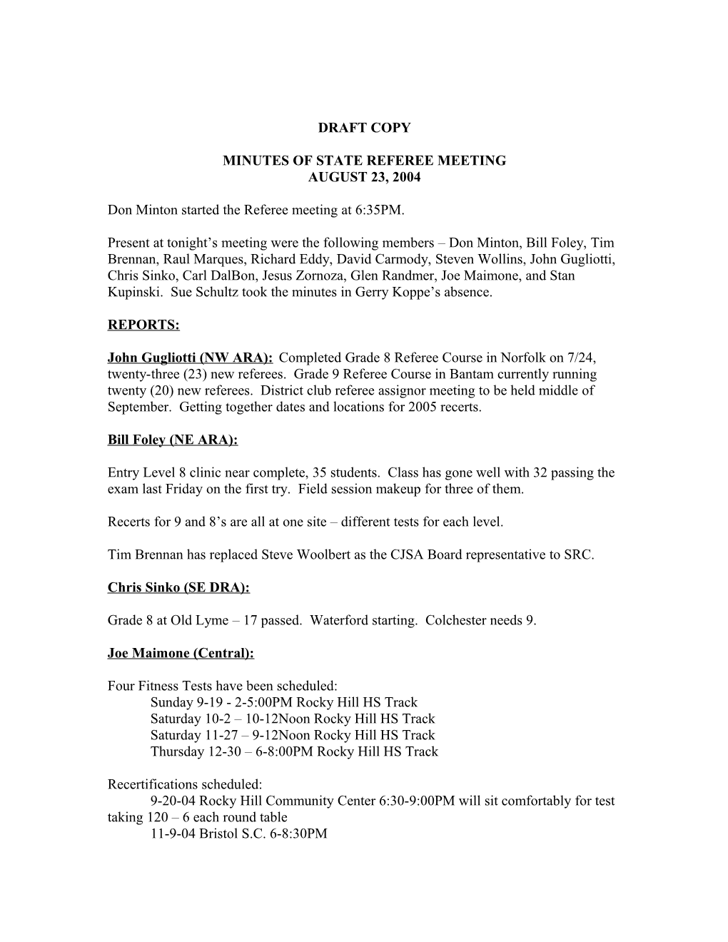 Minutes of State Referee Meeting