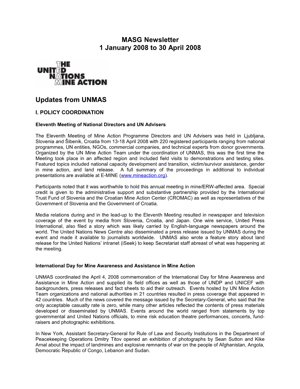 Inputs for MASG Newsletter First Quarter 2008