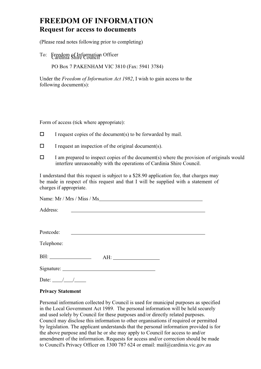 INT1024266 Freedom of Information FOI Form - Word Format Document