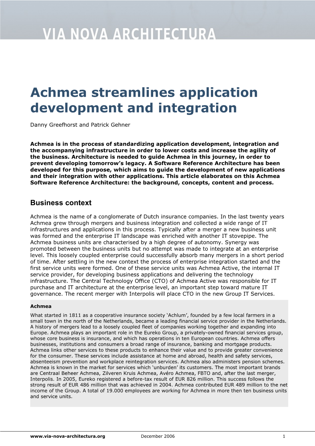 Achmea Streamlines Application Development and Integration