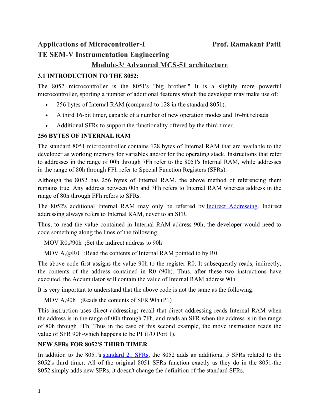 Applications of Microcontroller-I Prof. Ramakant Patil