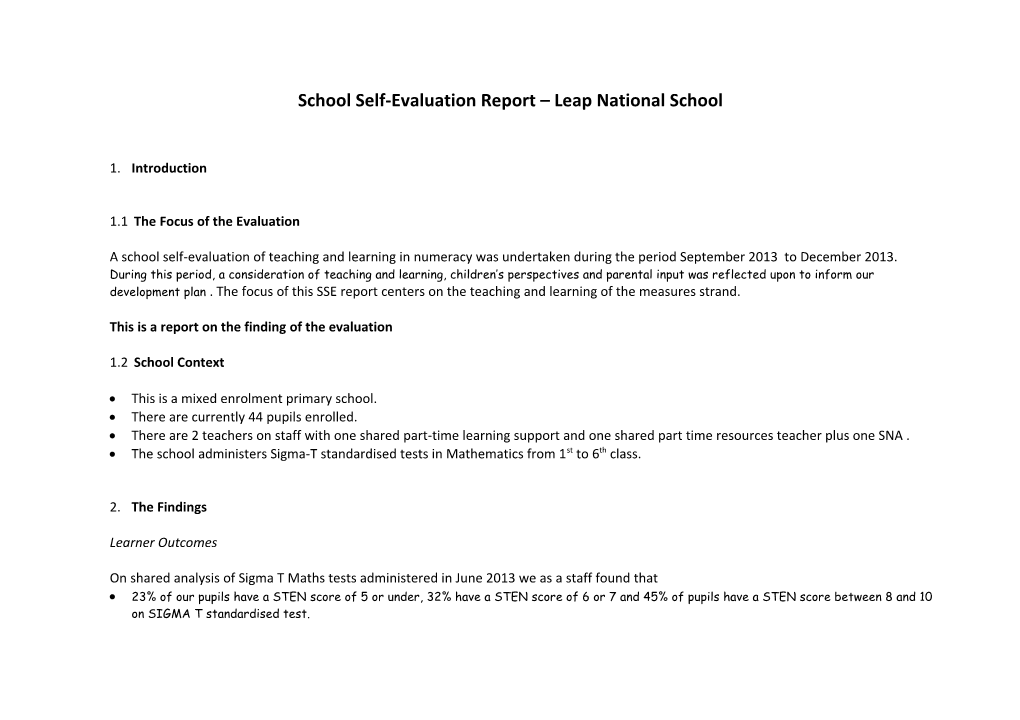 School Self-Evaluation Report Leap National School