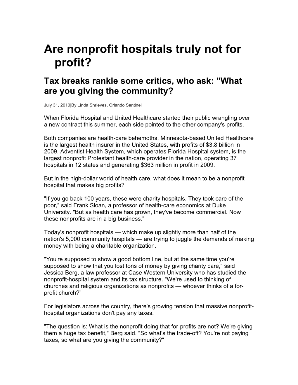 Are Nonprofit Hospitals Truly Not for Profit
