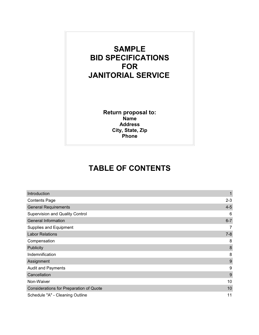 Bid Specifications/Cleaning General Requirements