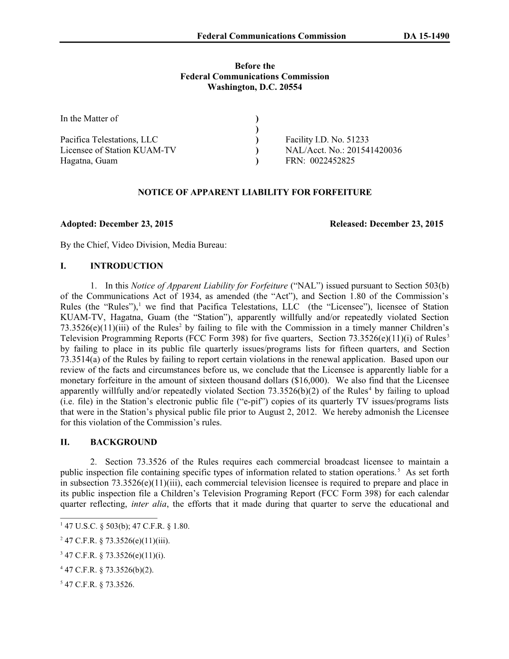 Federal Communications Commissionda 15-1490