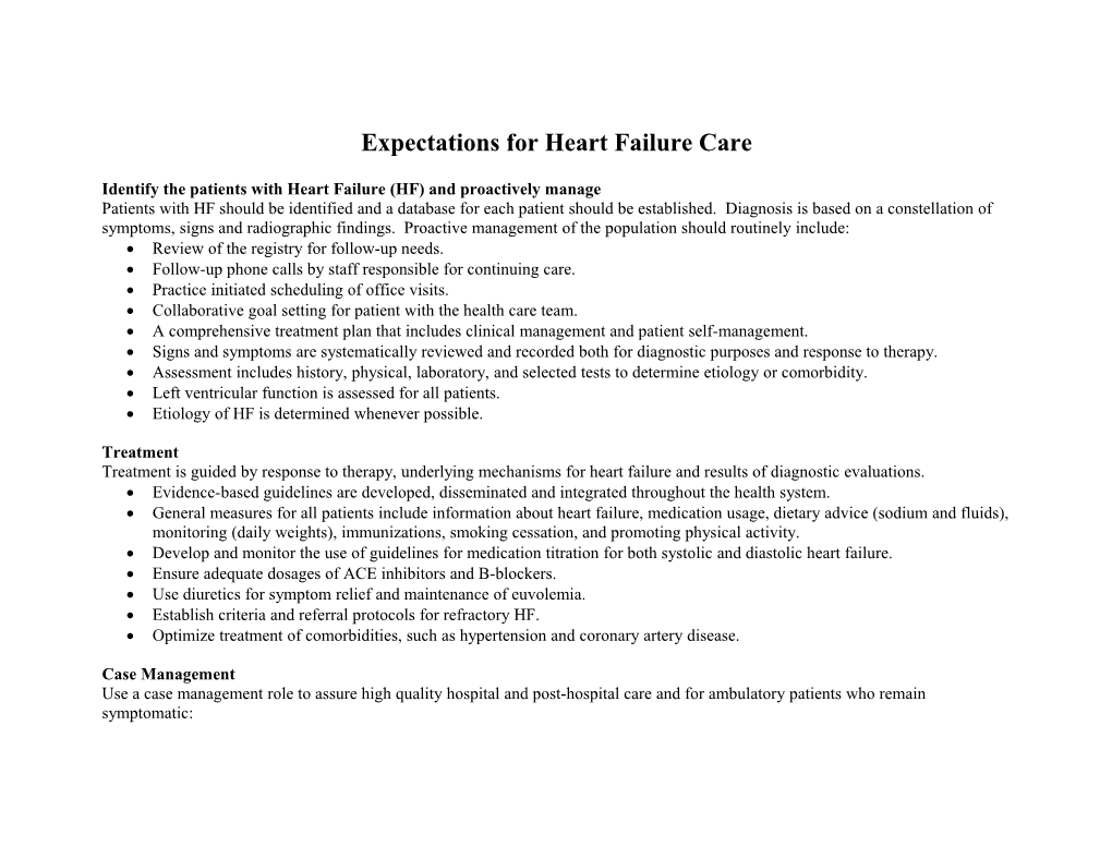 This Grid Is to Illustrate How the Clinical Content (For Improving Heart Failure Outcomes)