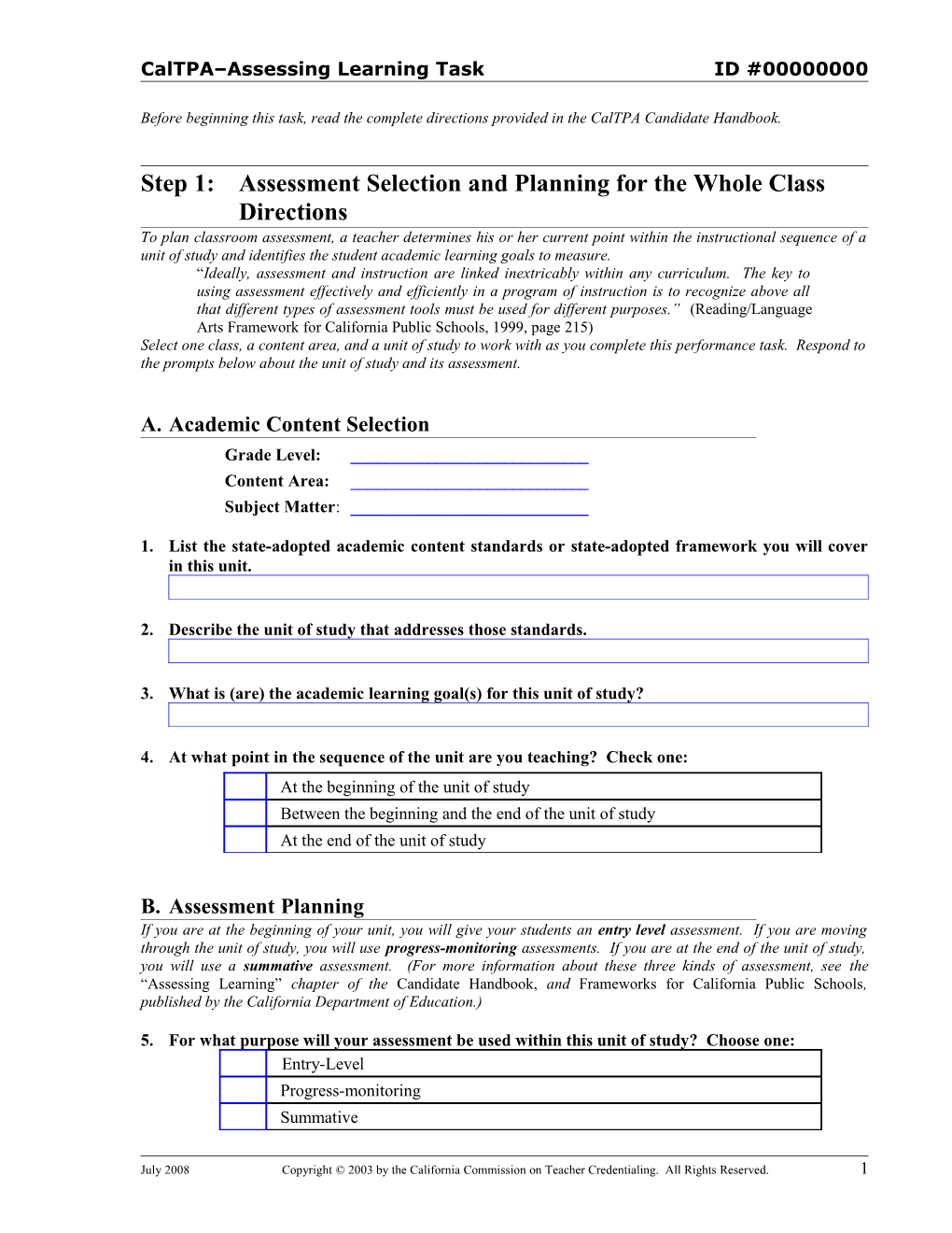 CA TPA Assessing Learning