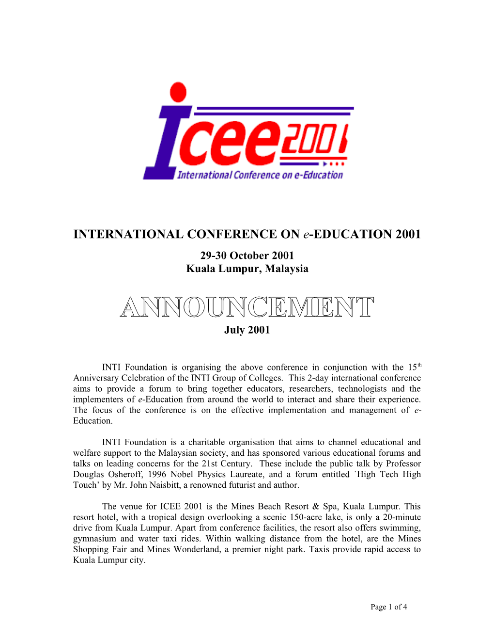 International Conference on E-Education 2001