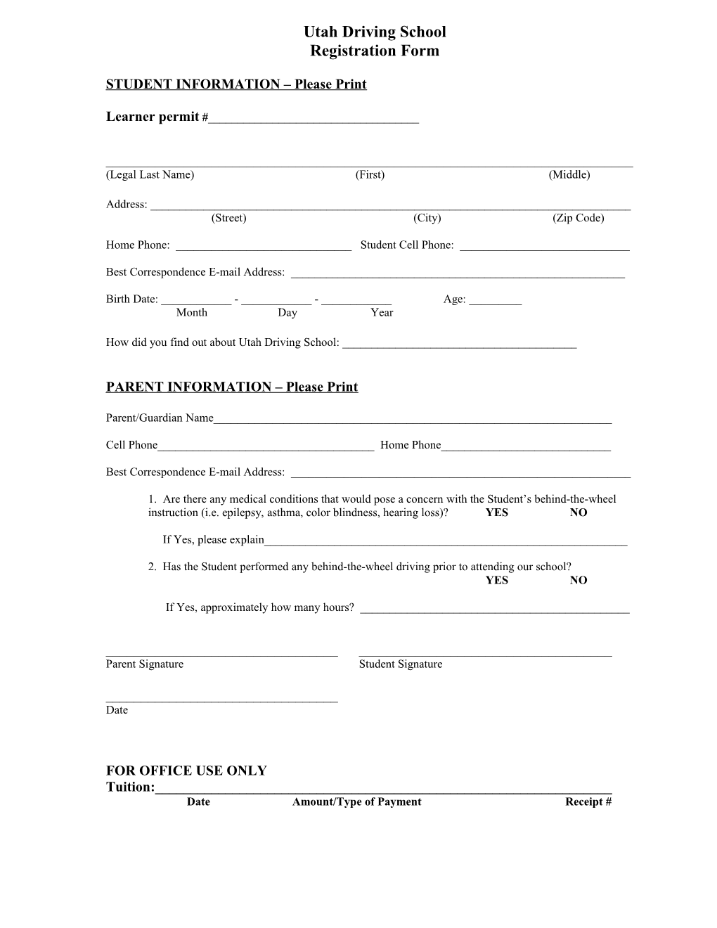 STUDENT INFORMATION Please Print