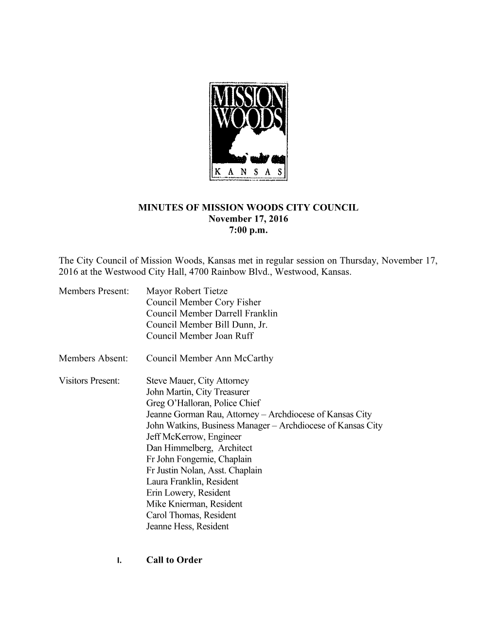 Minutes of Mission Woods City Council