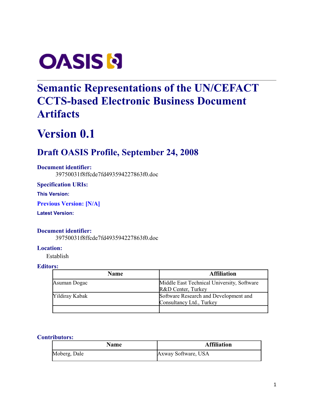Semantic Representations of the UN/CEFACT CCTS-Based Electronic Business Document Artifacts