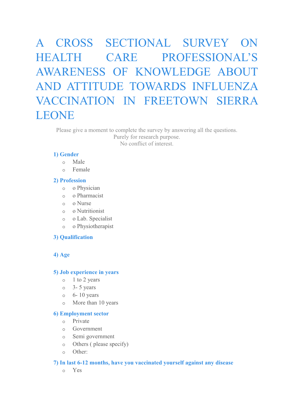 A Cross Sectional Survey on Health Care Professional S Awareness of Knowledge About And