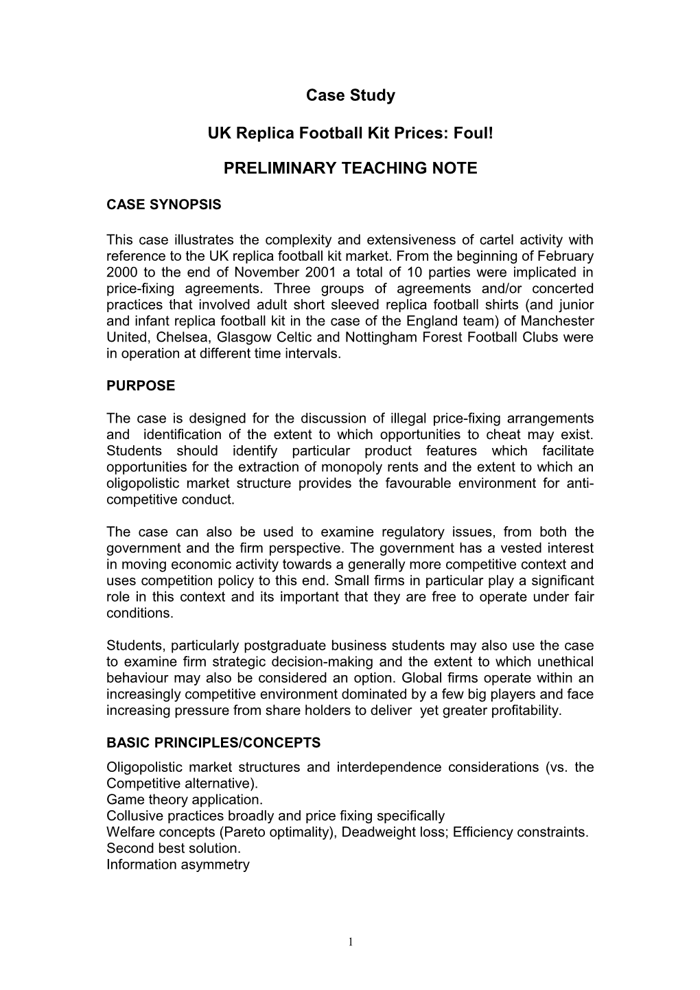 Competition Policy Teaching Note: Replica Football Kit