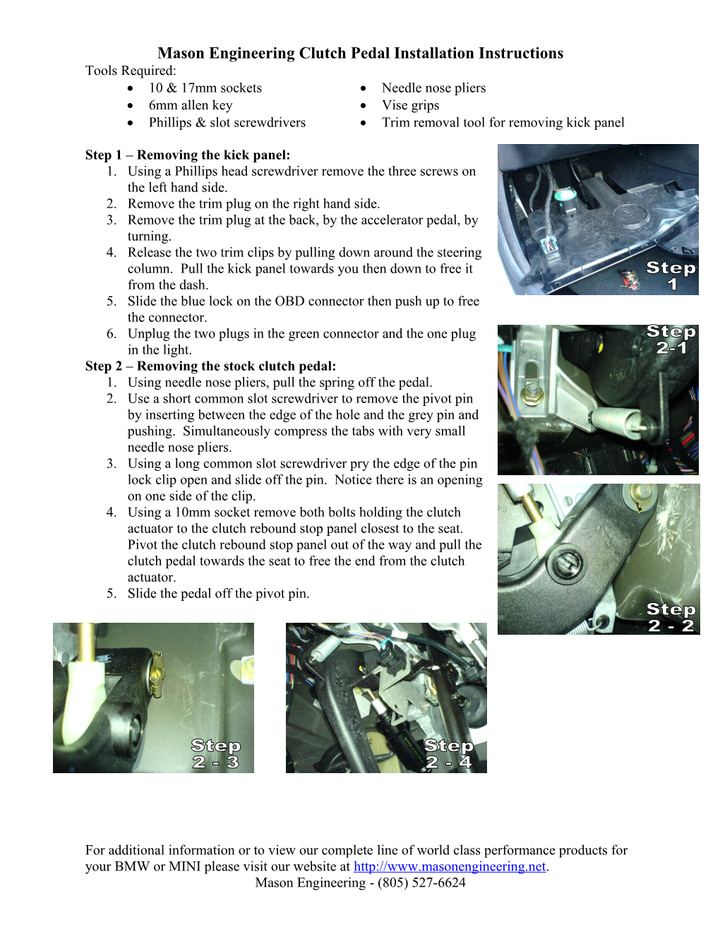 Mason Engineering Clutch Pedal Installation Instructions