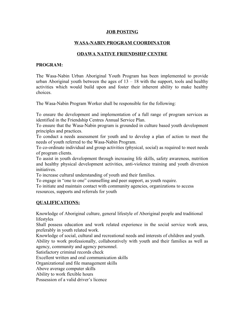 Wasa-Nabin Program Coordinator