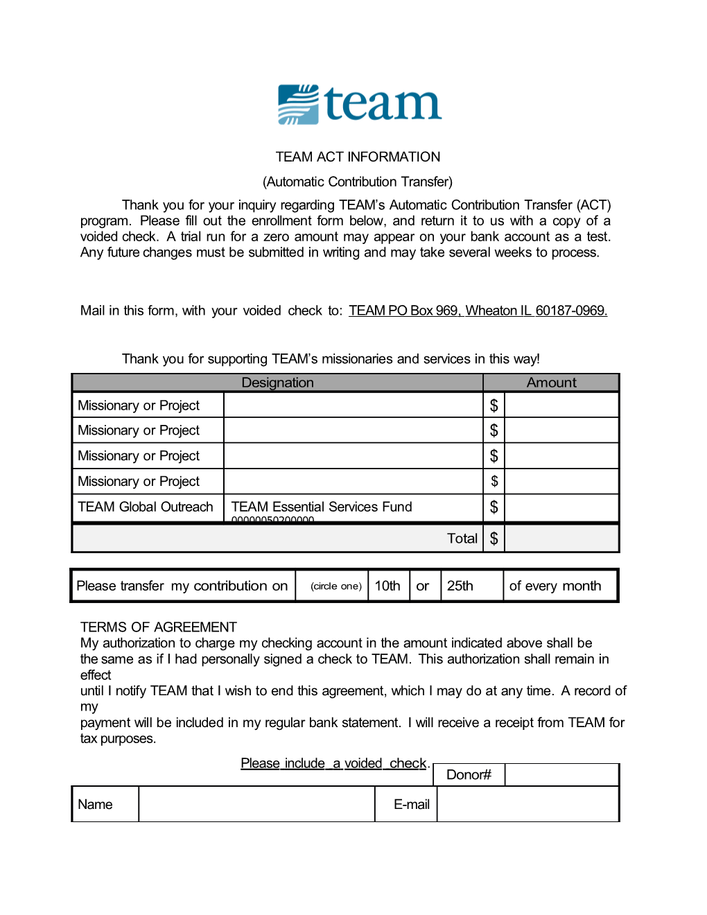 TEAM ACT Enrollment Form