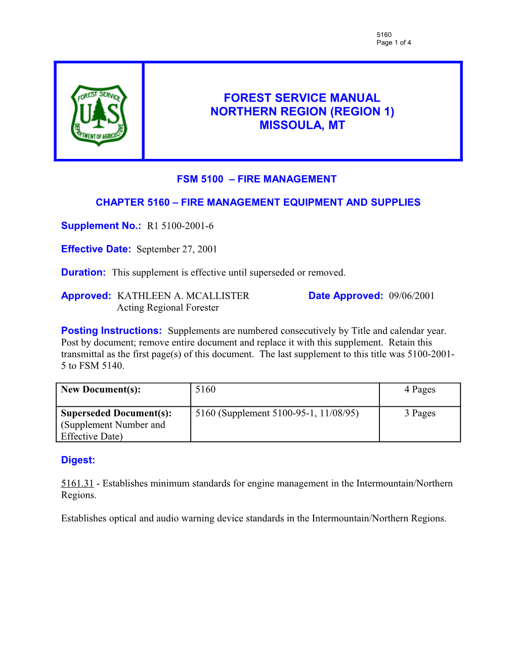 Chapter 5160 Fire Management Equipment and Supplies