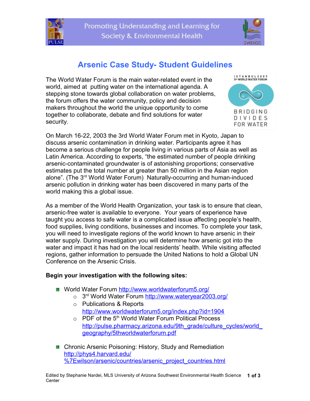 Arsenic Case Study- Student Guidelines