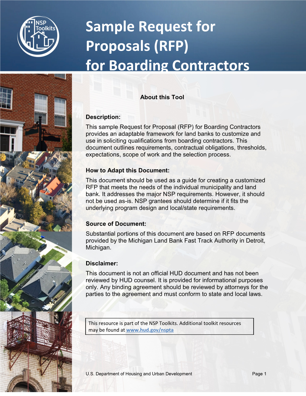 Example of a Request for Proposal Template for Boarding Contractors