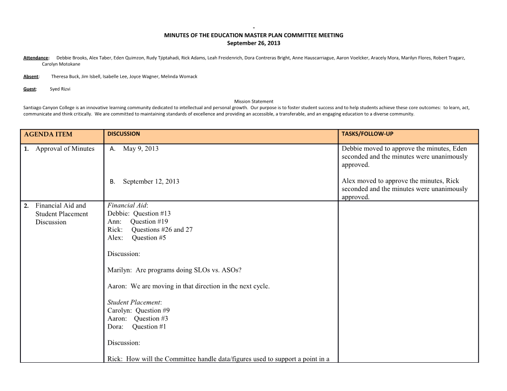 Minutes of the Education Master Plan Committee Meeting