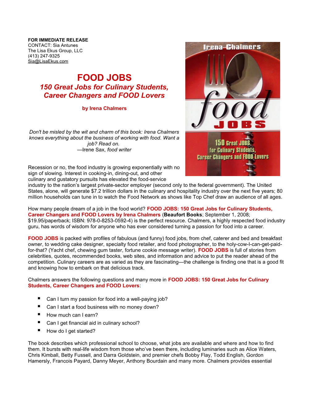 150 Great Jobs for Culinary Students