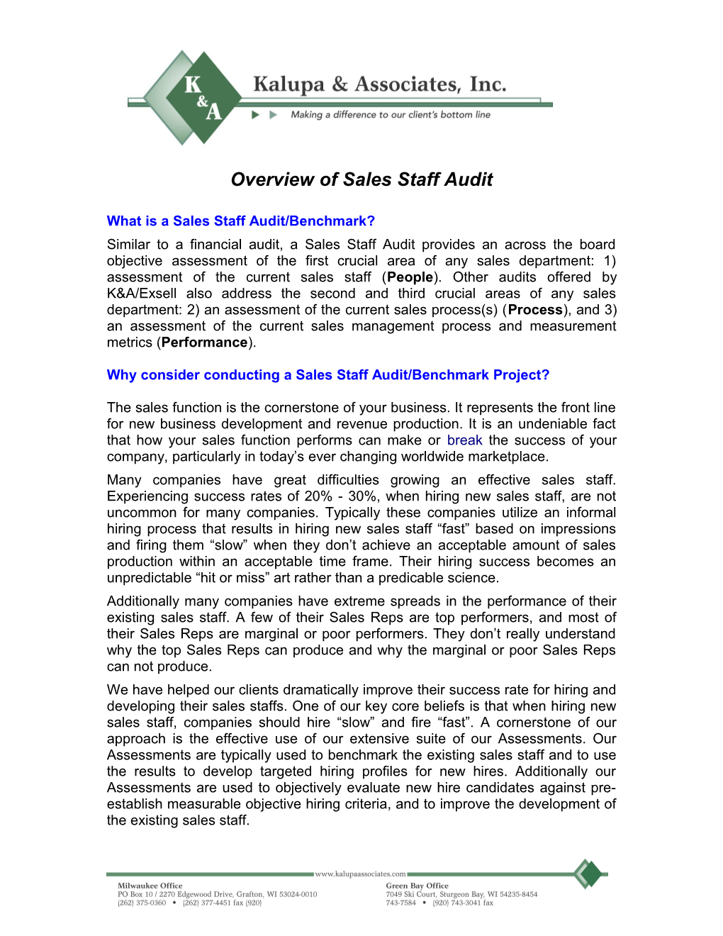 Overview of Sales Staff Audit